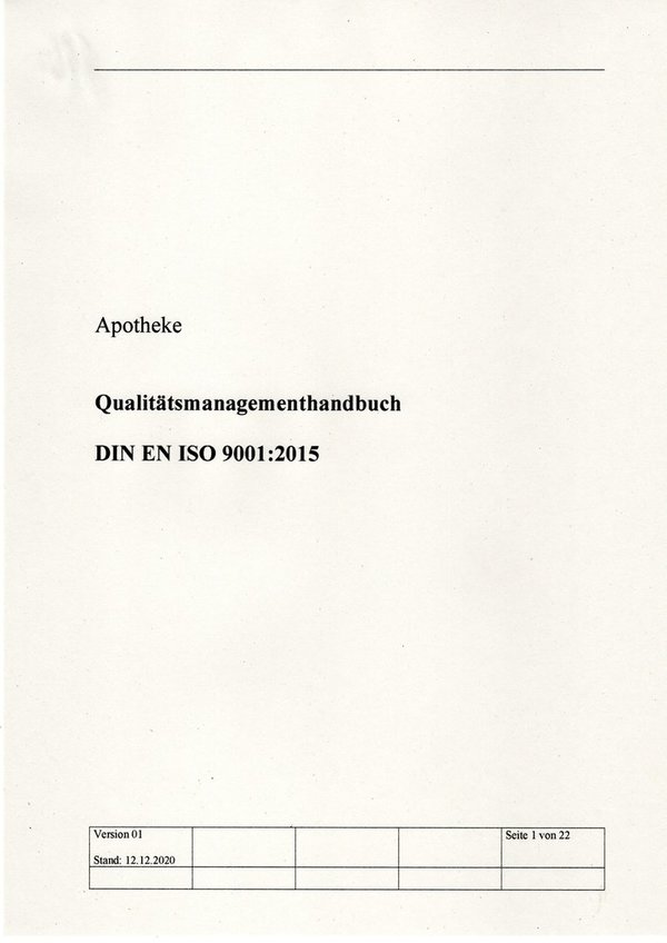 Musterhandbuch Apotheke DIN EN ISO 9001:2015