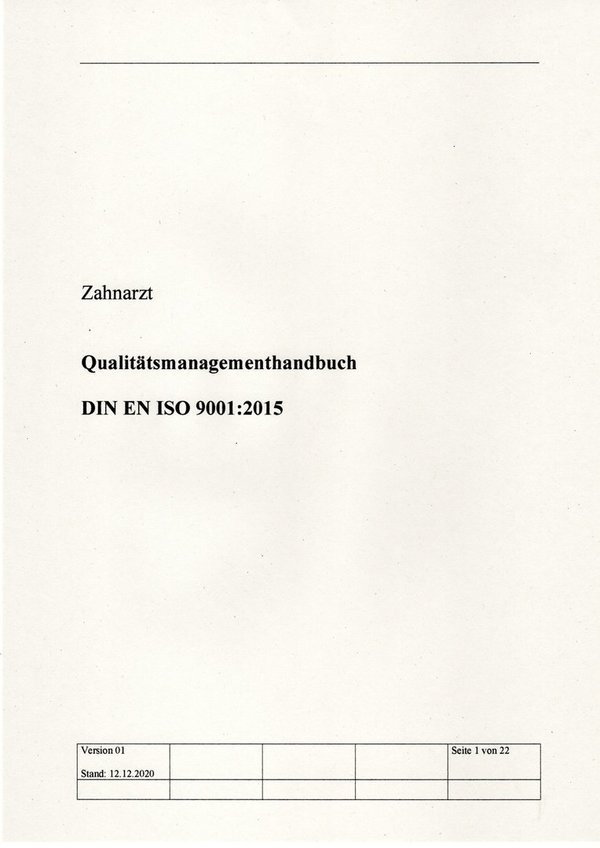 Musterhandbuch Zahnarzt DIN EN ISO 9001:2015
